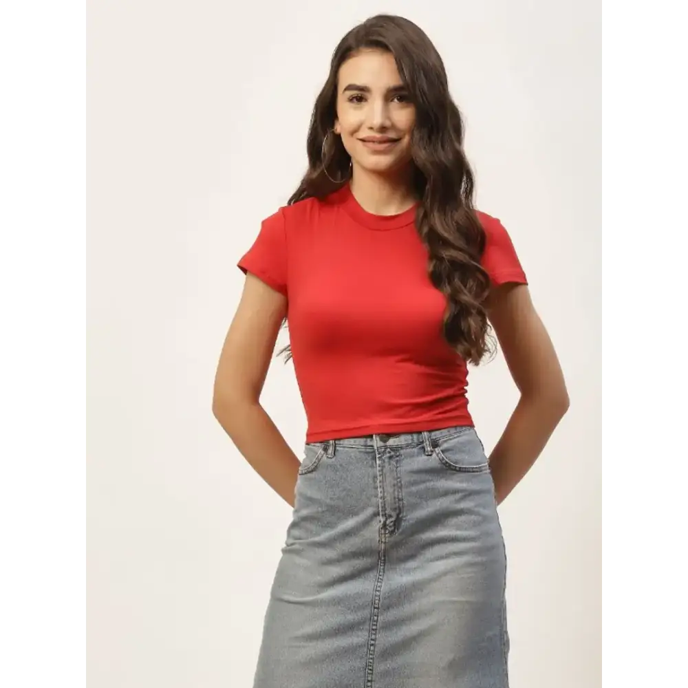 Women red Solid soft streachable  Crop Top