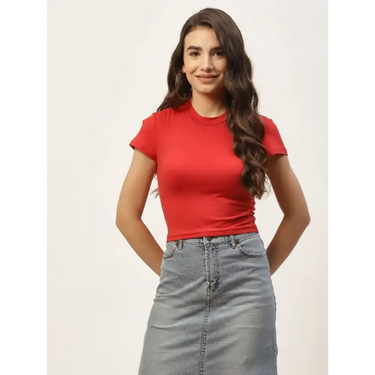 Women red Solid soft streachable  Crop Top