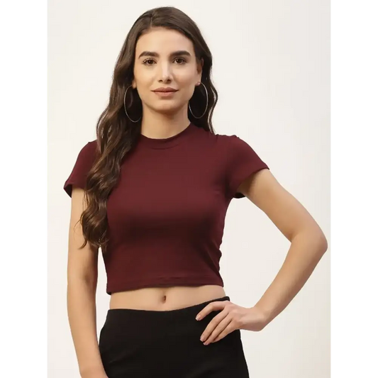 Women wine Solid soft streachable  Crop Top