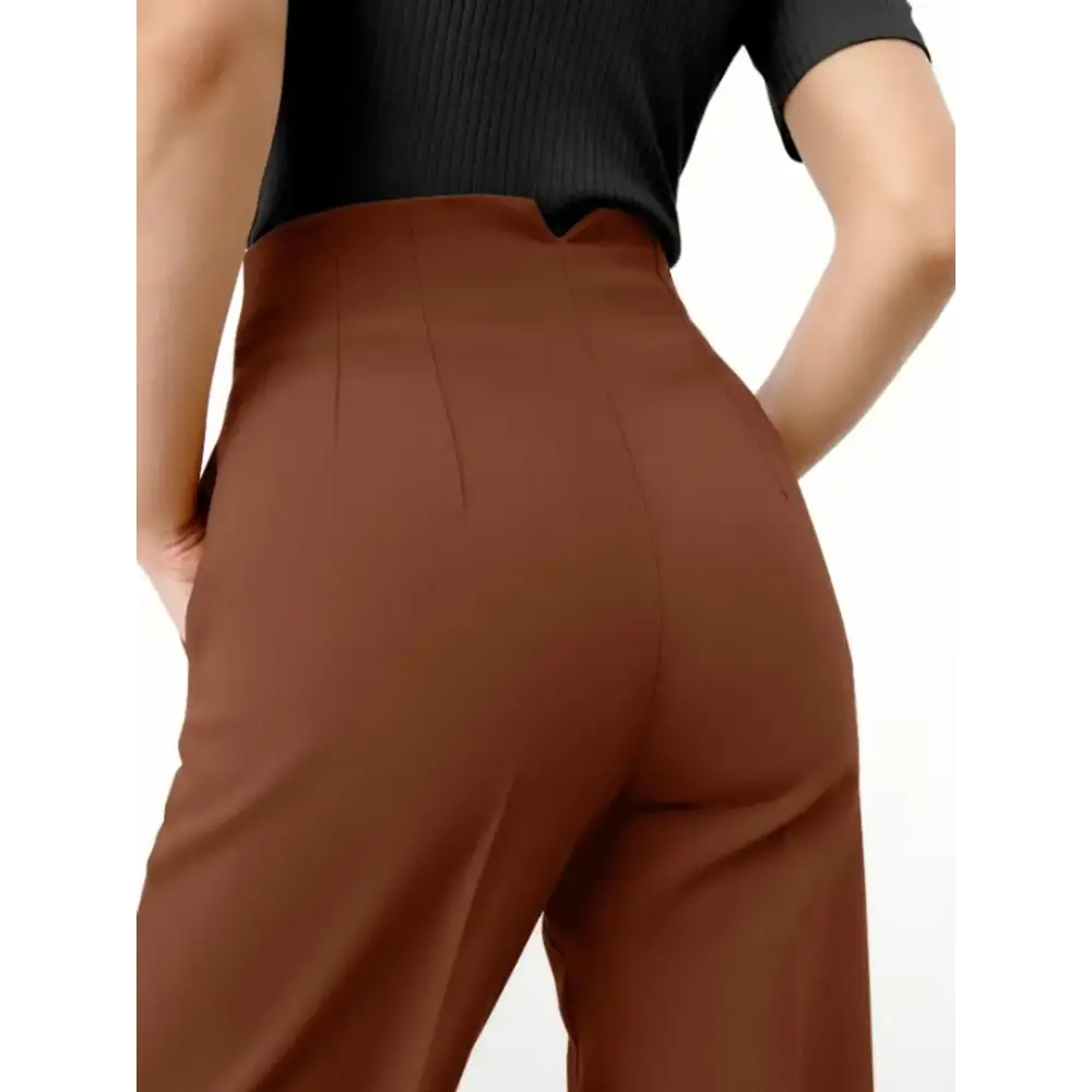 Womenrsquo;s Mustard Cotton Blend Slim Fit Pleated Formal Trousers
