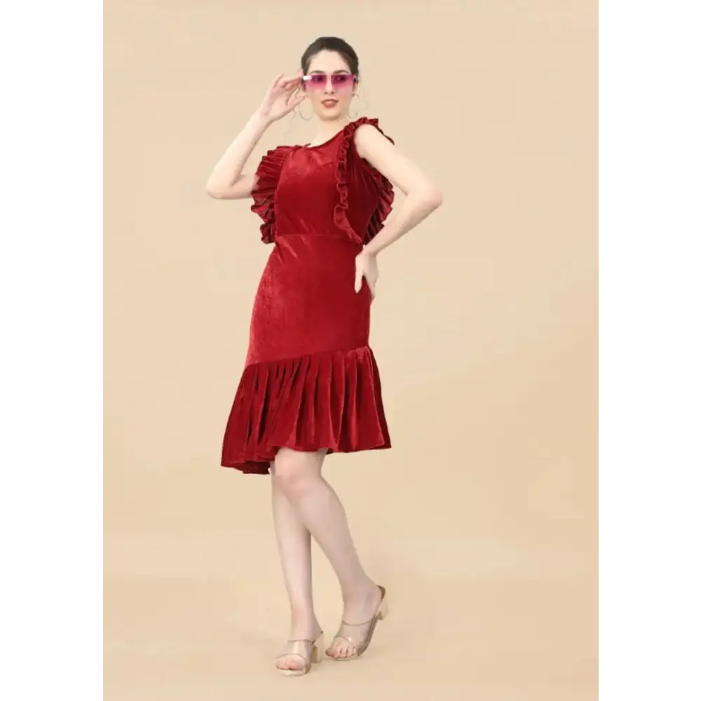 Womens Velvet Fish Cut Dress