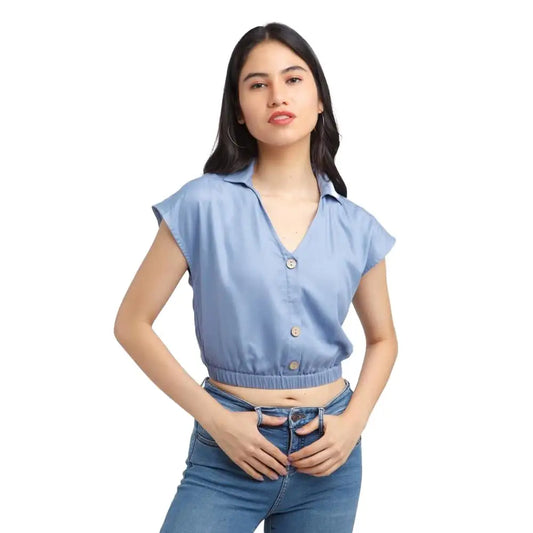 Zink London Women’s Blue Solid Cropped Top