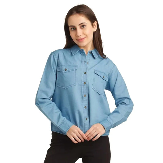 Zink London Women’s Blue Solid Straight Shirt