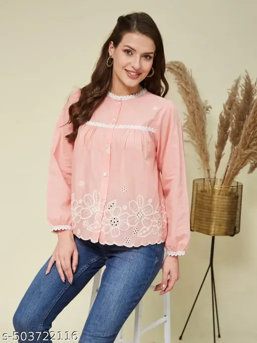 Women's Cotton Rose Pink Stylish Shirt