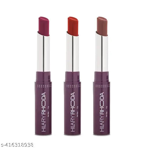 Hilary Rhoda Pro Matte Non-Transfer and Waterproof Lipstick Set of 3 (Nude Pink, Coffee Brown & Rust, 2 g