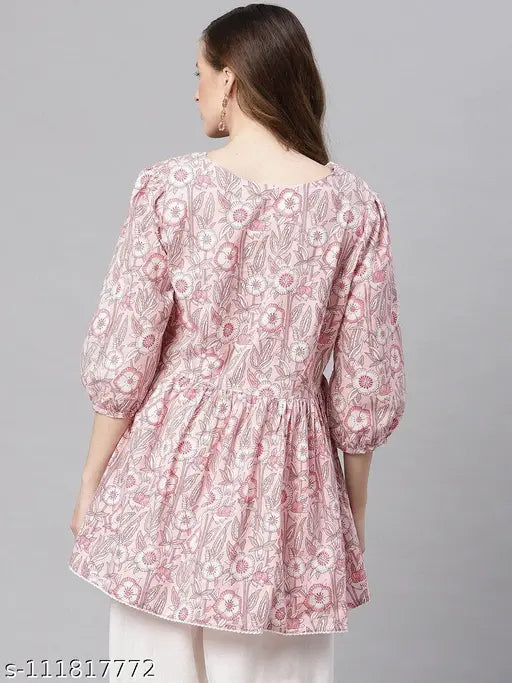 Divena baby pink Cotton Peplum Top