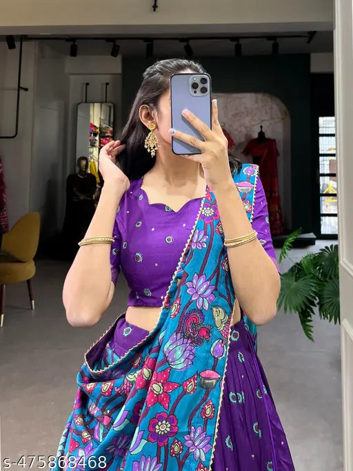 Women's Collection Dolla Silk Lehenga Choli Patola Print with Foil Work With Unstitched Blouse