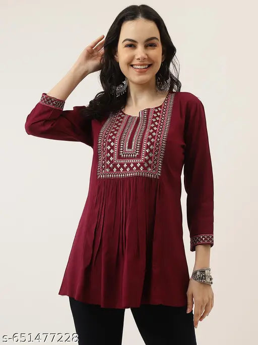 Womens Rayon Embroidery Trendy Top, Partywear top, Festival top, Long top, Daily wear top