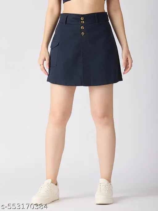 Globus Women Navy Stretchable Mid-Rise Regular Fit Above Knee Cargo Skorts