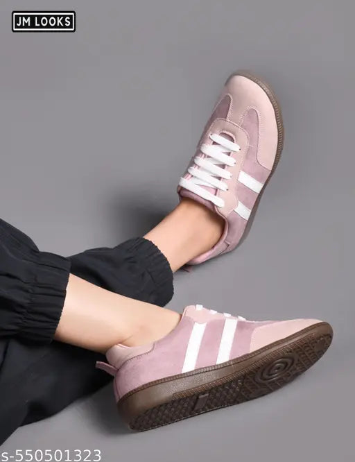 JM  LOOKS Women's Casual Sneakers Shoes Lace-up Chunky Sneakers Comfortable Lightweight Padded Sole - Peach