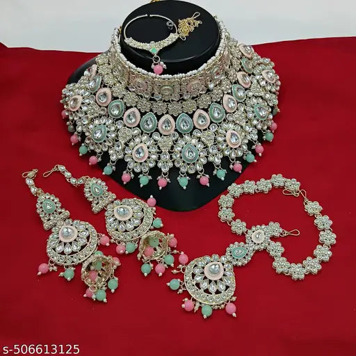TRADITIONAL GOLD PLATED KUNDAN ETHNIC BRIDAL JEWELLERY SET FOR WOMEN
