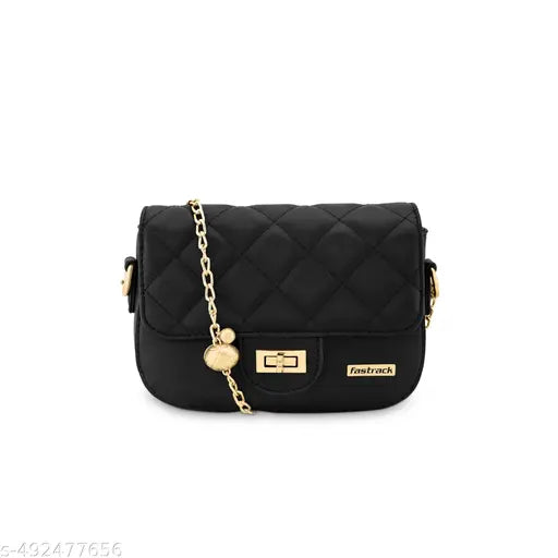 Fastrack Black Solid PU Regular Swagger Sling Bag with Quilted Detail