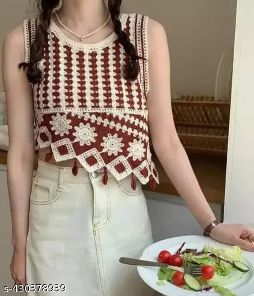 New Fashion Knitted Crop Top for Women Sleeveless Vest Irregular Crochet Tanks Top