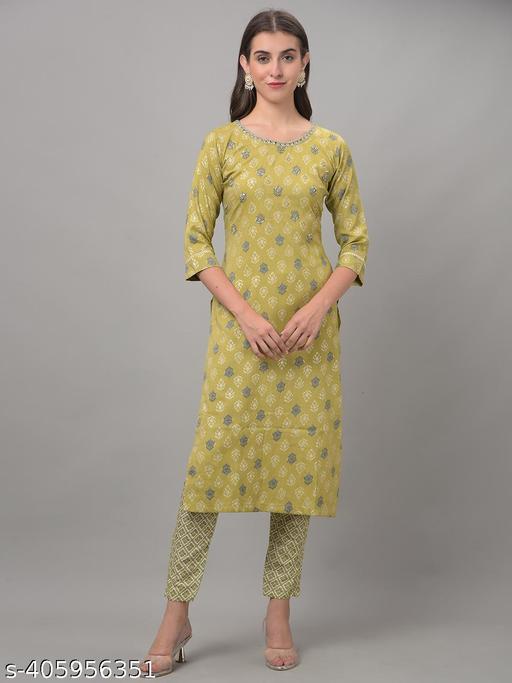 Dollar Missy Pack of 1 Green Colour Premium-Quality Fabric Women'S Kurti & Pant