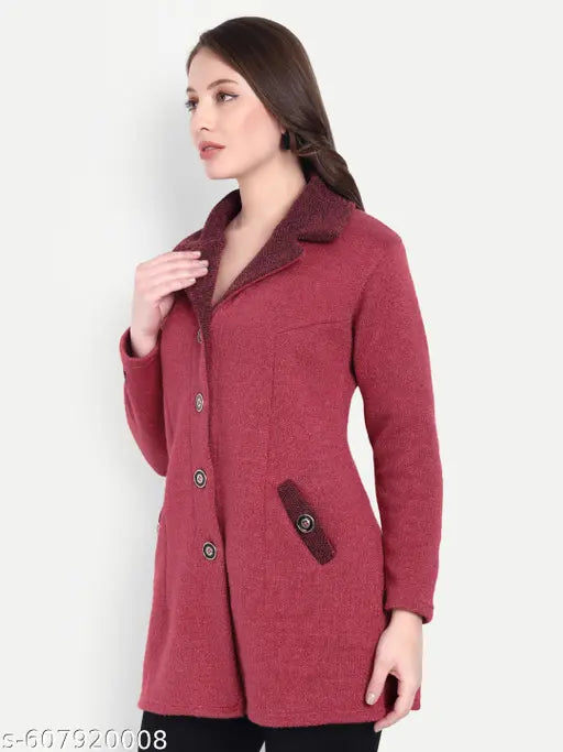 Matelco Women's Solid Collar Red Sweaters