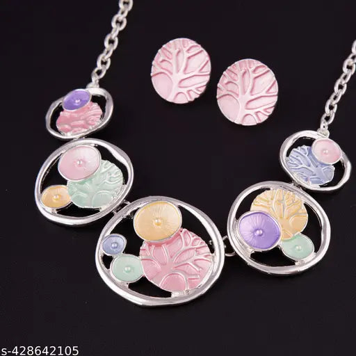 ✨GC premium jewellery Western New Concept Stylish Designer Necklace and Earring Set for Girls and Women | Luxurious Silver-Plated Necklace with Multicolor Pastel Abstract Charms | Perfect for Any Party or Occasion ✨