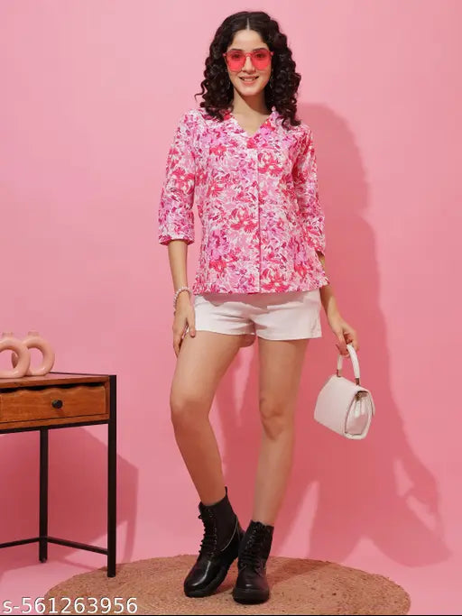 Honky Tonky Pink Floral Printed Top for Women
