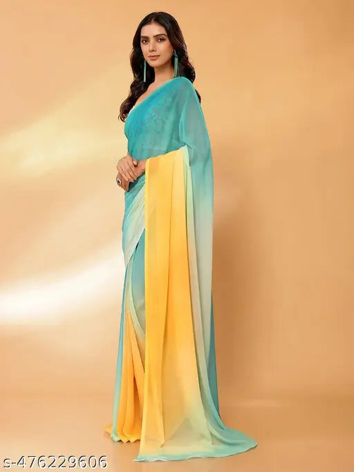 Janasya Women's Multicolor Georgette Ombre Printed Daily Wear Saree with Blouse Piece