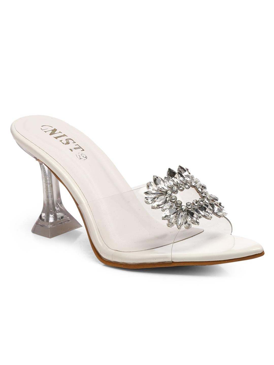 White Rhinestone Clear Stilettos