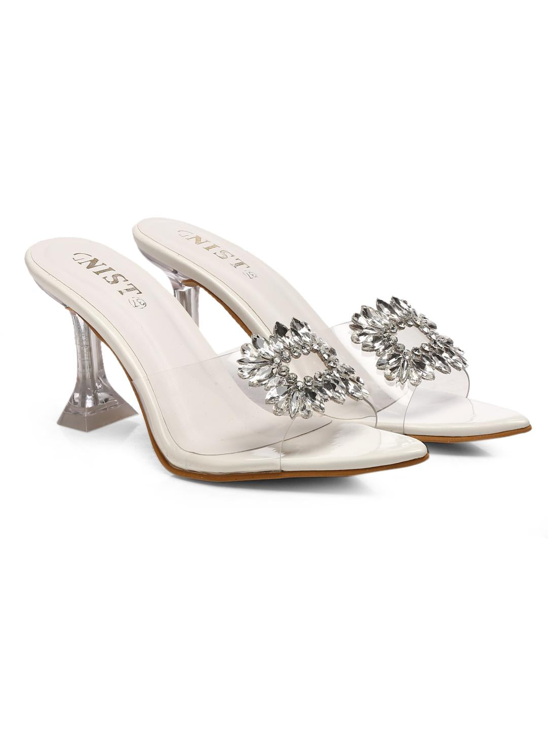 White Rhinestone Clear Stilettos