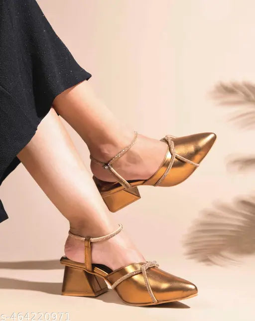 JM LOOKS Women's Block Heel Sandals with Sparkling Rhinestone Detailing – Stylish Pointed Toe Heels for Special Occasions