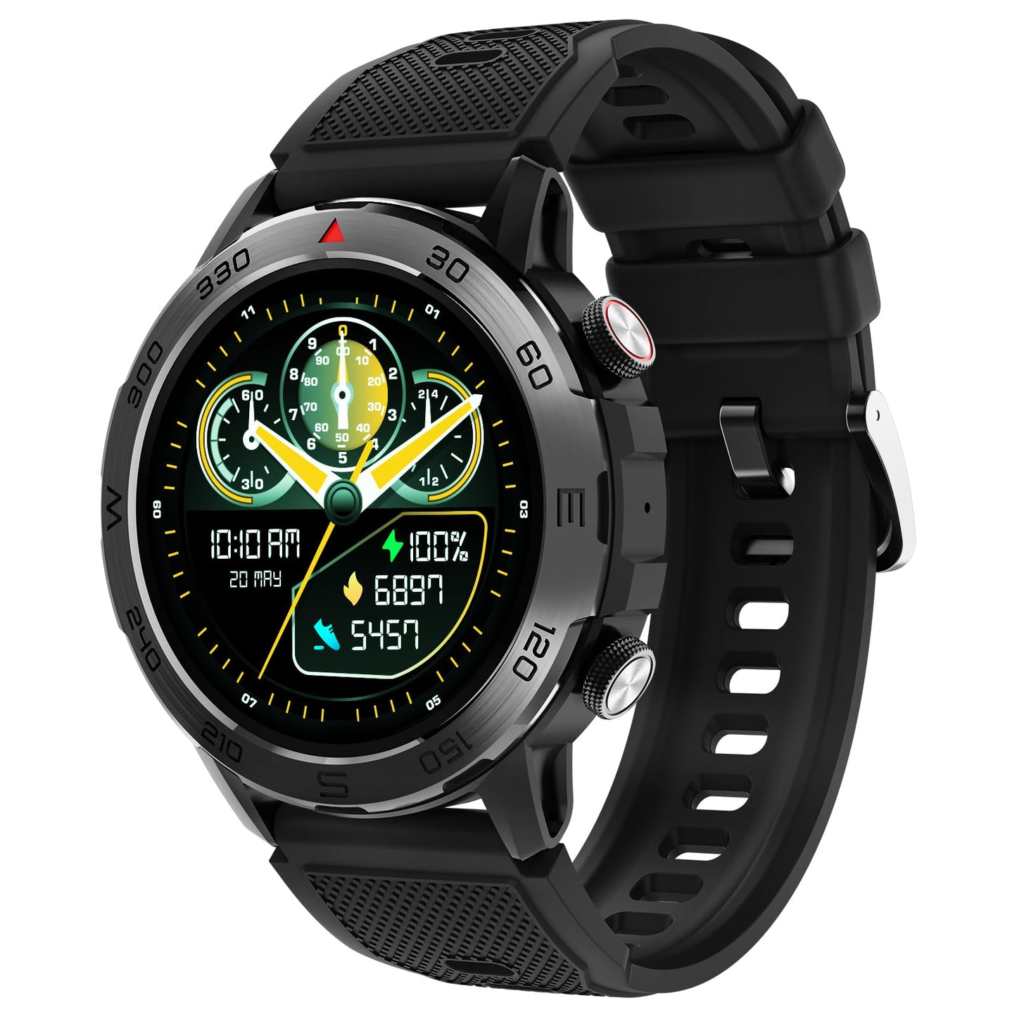 beatXP Duke Rugged 1.43” Round Super AMOLED Bluetooth Calling Smart Watch, Functional Crown, 466 * 466px, 60Hz Refresh Rate, AI Voice Assistance, 100+ Sports Modes, 24/7 Health Monitoring (Black) 