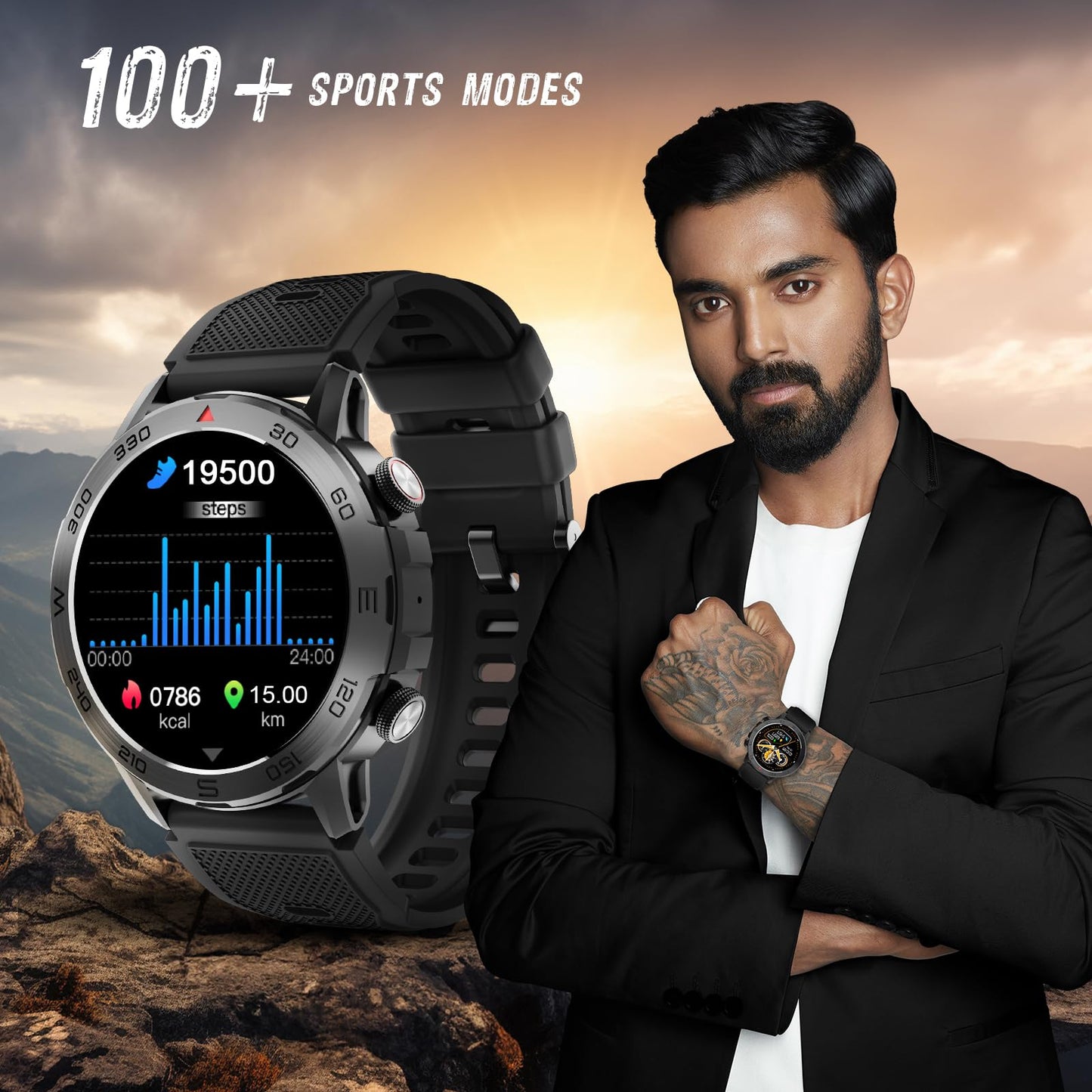 beatXP Duke Rugged 1.43” Round Super AMOLED Bluetooth Calling Smart Watch, Functional Crown, 466 * 466px, 60Hz Refresh Rate, AI Voice Assistance, 100+ Sports Modes, 24/7 Health Monitoring (Black) 