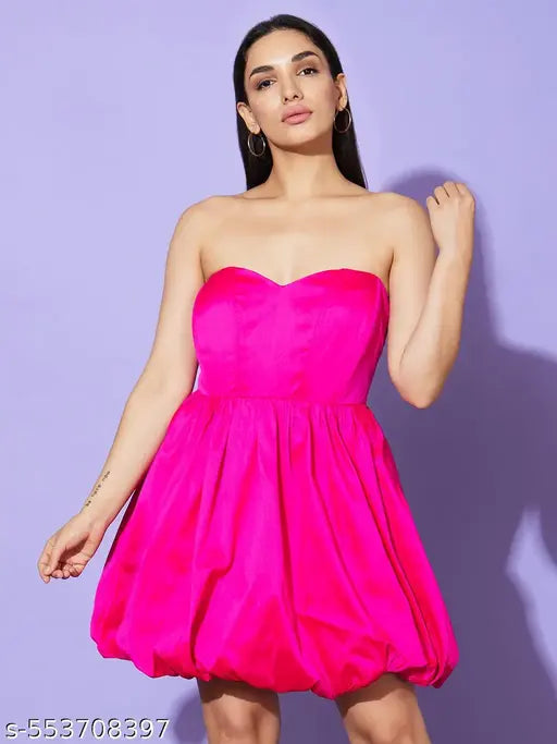 Globus Women Pink Solid Off-Shoulder A-Line Party Dress