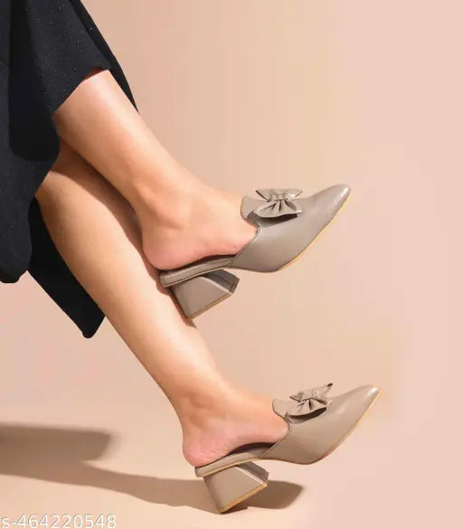 JM LOOKS Women's Pointed Toe Mules with Bow Accent Stylish Block Heel Slip-On for Effortless Elegance For Women & Girls