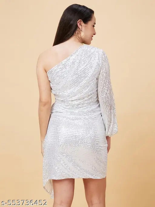 Globus Women White Embellished One Shoulder Party Bodycon Dress