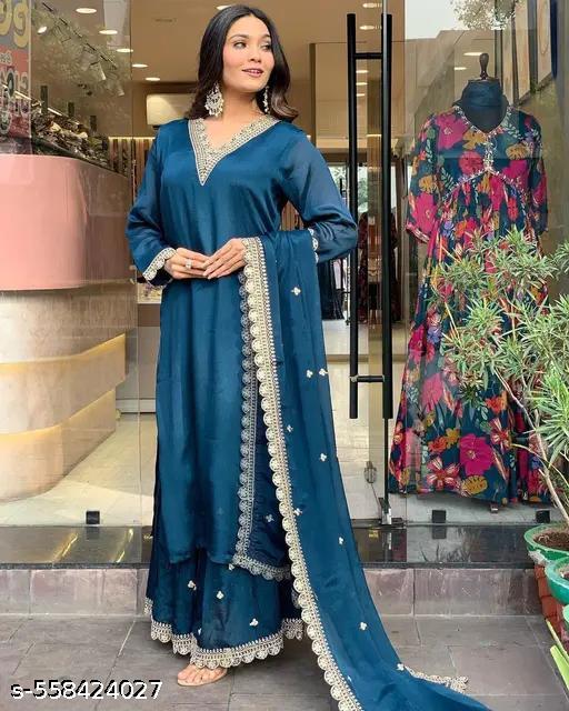 Chanderi Silk  Women Kurti With Bottomwear