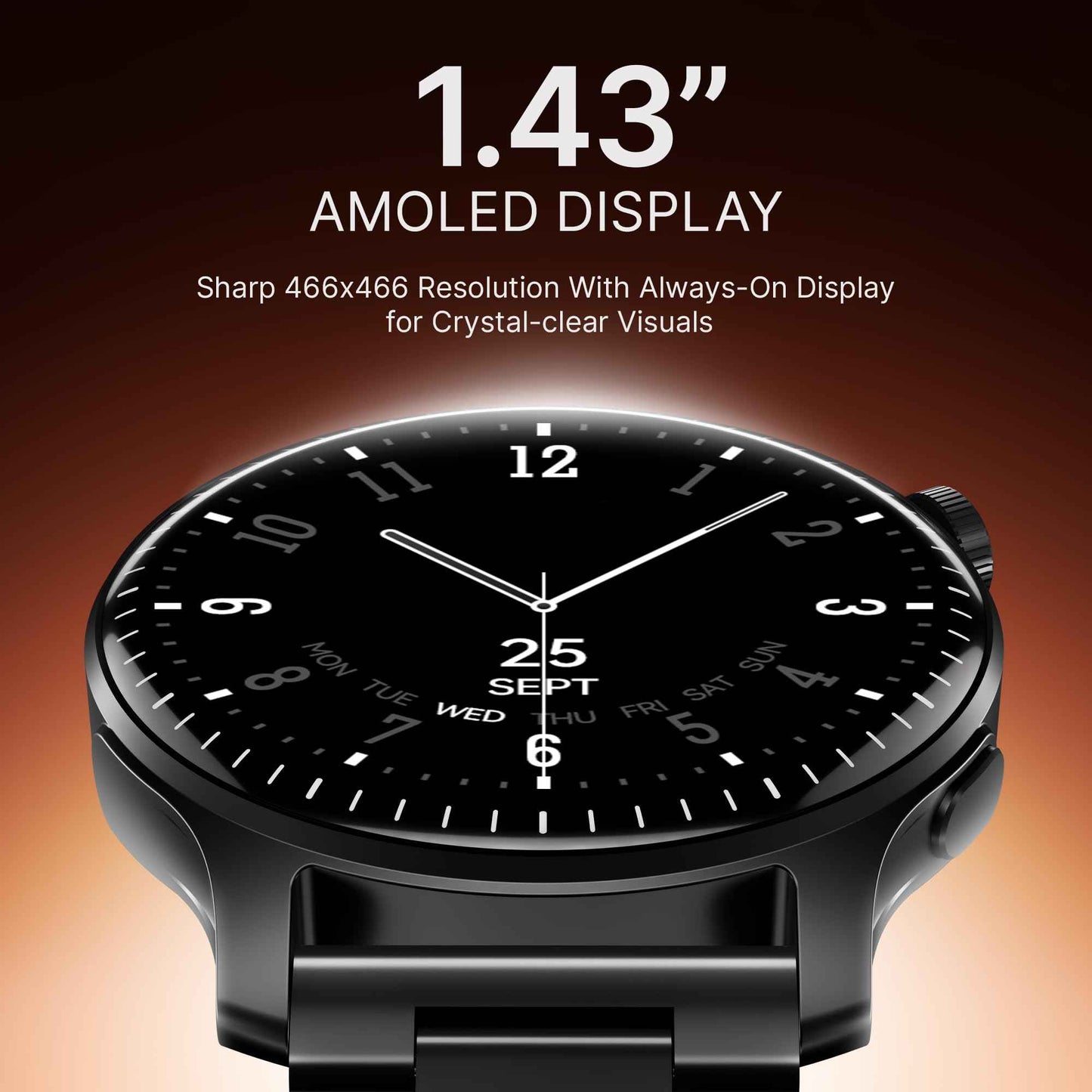 boAt New Launch Ultima Prime smartwatch with 1.43” AMOLED Display, Functional Crown, SOS, BT Calling, Notifications, IP68, Music & Camera Controls, 100+ Sports Modes, Watch Face Studio (Steel Black) SaumyasStore