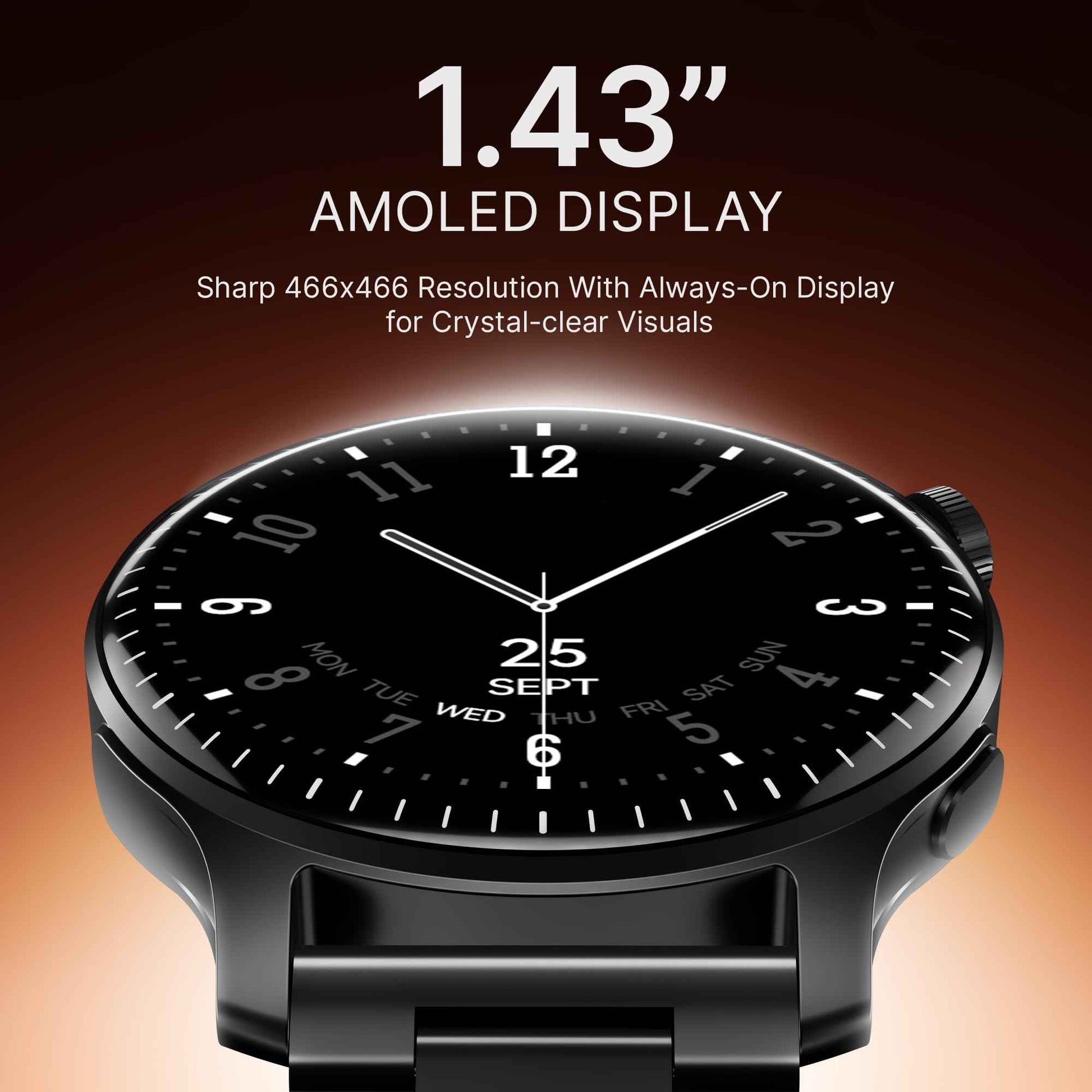 boAt New Launch Ultima Prime smartwatch with 1.43” AMOLED Display, Functional Crown, SOS, BT Calling, Notifications, IP68, Music & Camera Controls, 100+ Sports Modes, Watch Face Studio (Steel Black) SaumyasStore