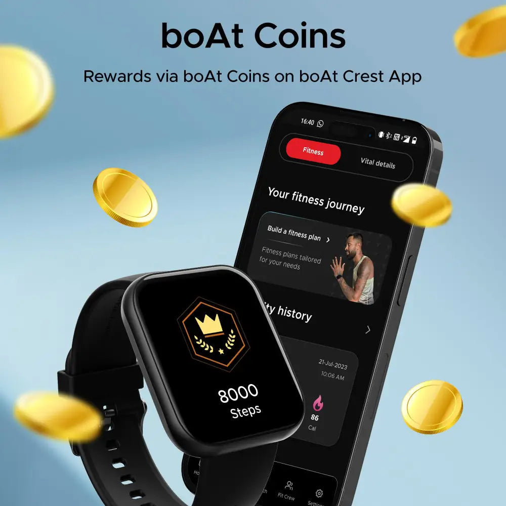 boAt Wave Active Smart Watch with 1.96 HD Display Coins BT