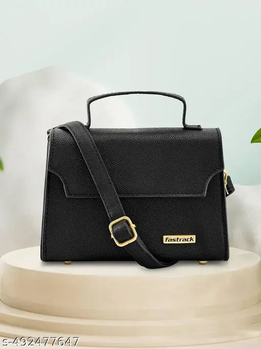 Fastrack Black Solid PU Structured Sling Bag for Women
