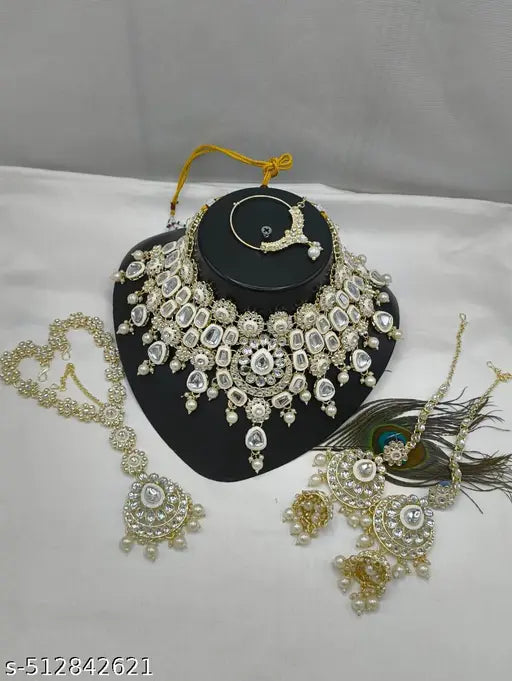 STYLISH KUNDAN CHOKER WEDDING PARTY TRADITIONAL BRIDAL NECKLACE JEWELLERY SET FOR WOMEN