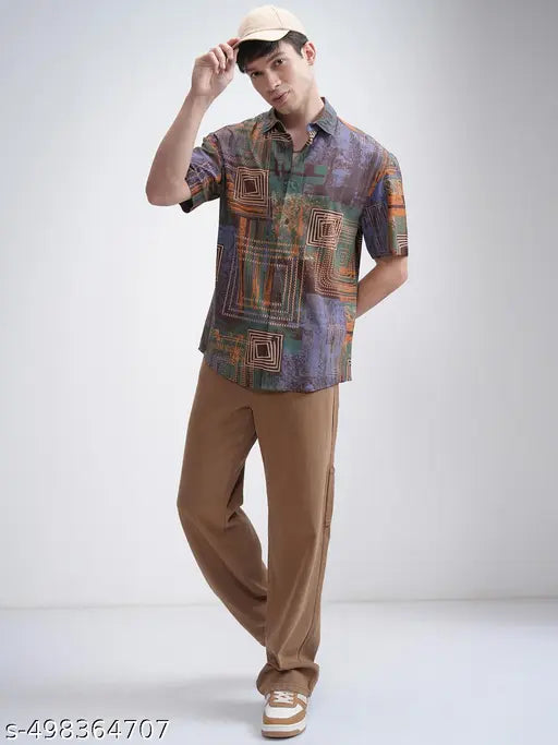 Ketch Men's Abstract Relaxed Cutaway Collar Blue Shirts