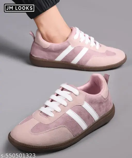 JM  LOOKS Women's Casual Sneakers Shoes Lace-up Chunky Sneakers Comfortable Lightweight Padded Sole - Peach