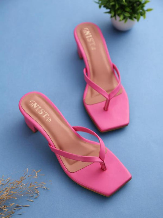 Hot Pink V Shape Block Heel