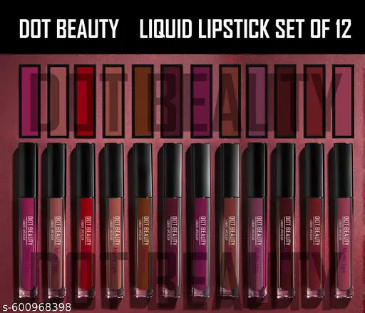 Dot Beauty Long Lasting Waterproof Non Transfer Liquid Matte Lipstick Set of 12