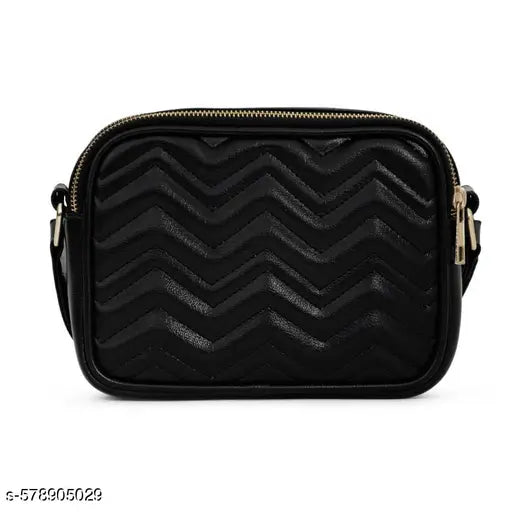 Berrylush Women Solid Black Non-Detachable Strap PU Quilted Crossbody Sling Bag