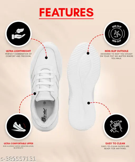 Birde Stylish White  School Shoes With Memory Foam for Men/Boys | Running Shoes ,Sports Shoes And Cricket Shoes For Men's