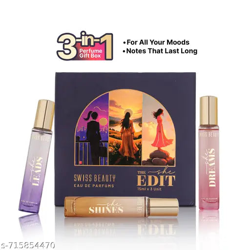 Swiss Beauty The She Edit | 3-In-1 Perfume Gift Box | Long-Lasting Fragrances | Travel-Friendly | Perfect For Gifting