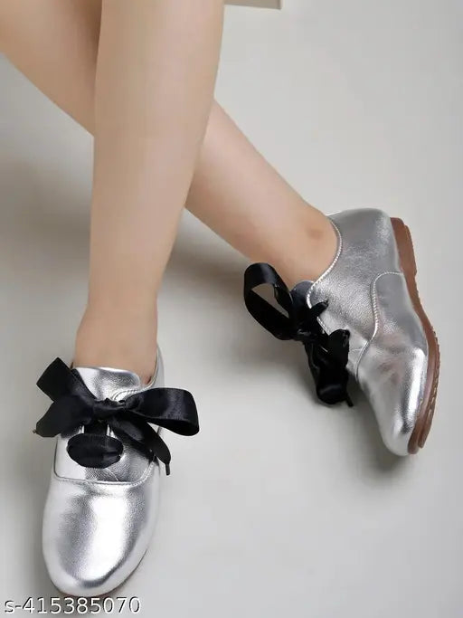 Shoetopia Smart Casual Silver Sneakers For Women & Girls