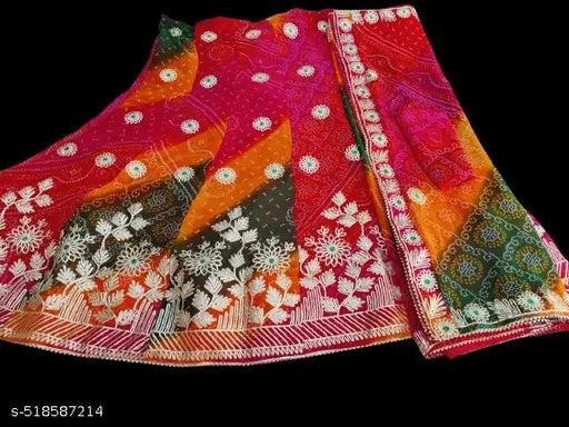 bandhani lehenga,new collection,best Jaipuri traditional lehanga-chunni!.pure goregette fabrics with beautiful charki gotta-patti work,with bandhani print georgette dupatta.