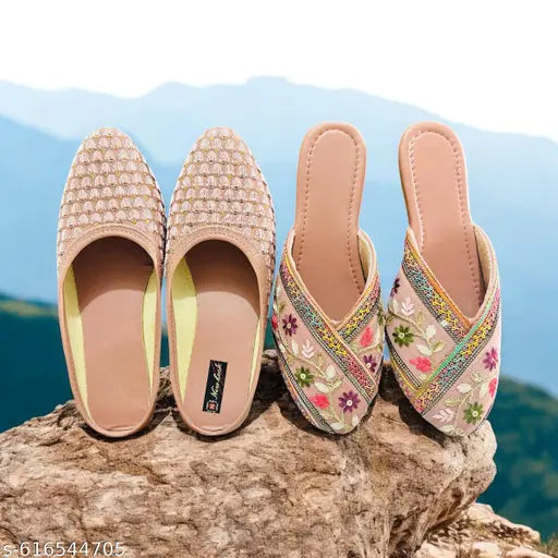 Trendy Embroidered Ethnic Jutti & Mojari Set for Women – Stylish Handmade Punjabi Footwear for Wedding, Festive & Party Wear | Comfortable Traditional Flat Slip-On Shoes | Designer Multicolor Embroidery Casual Jutti | Premium Quality Soft Sole Ethnic Moja