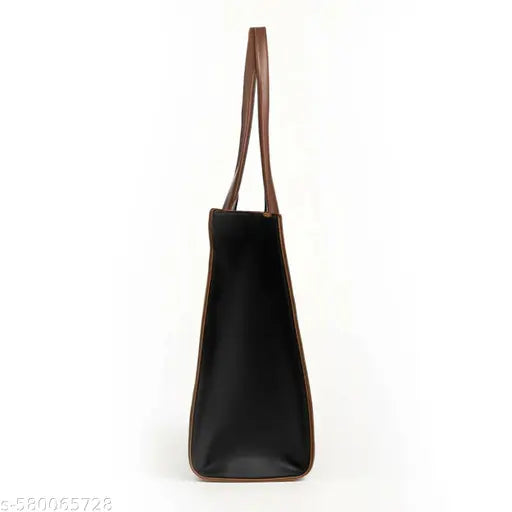 Black & Tan Structured PU Leatherette Tote Bag