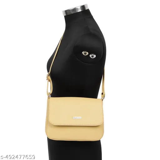 Fastrack Yellow Solid Structured Sling Bag for Women with Non-Detachable Sling Straps