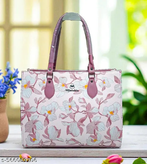 Stylish Floral Print Women’s Handbag – Elegant Pink & White Tote for Office & Daily Use