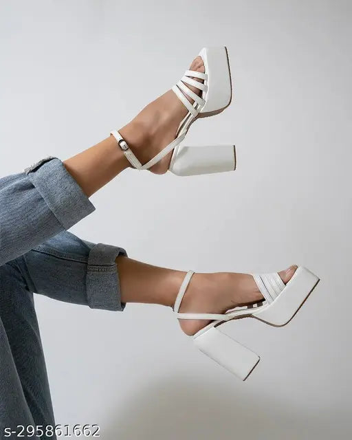 JM LOOKS Women's White Fashion Sandals|Stylish Design Heels for Girls| Heels for women| Women Footwear